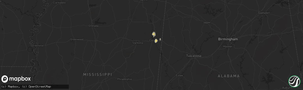 Hail map in Columbus, MS on June 5, 2020