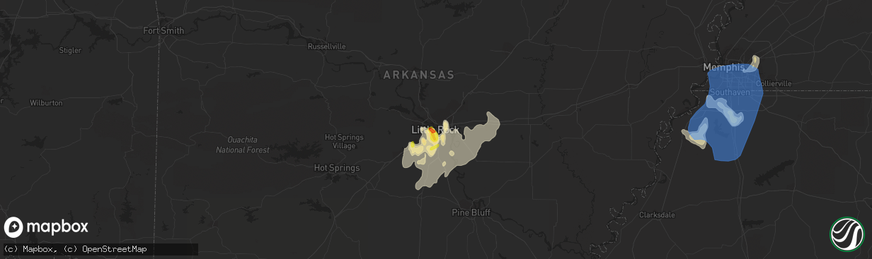 Hail map in Little Rock, AR on June 5, 2020