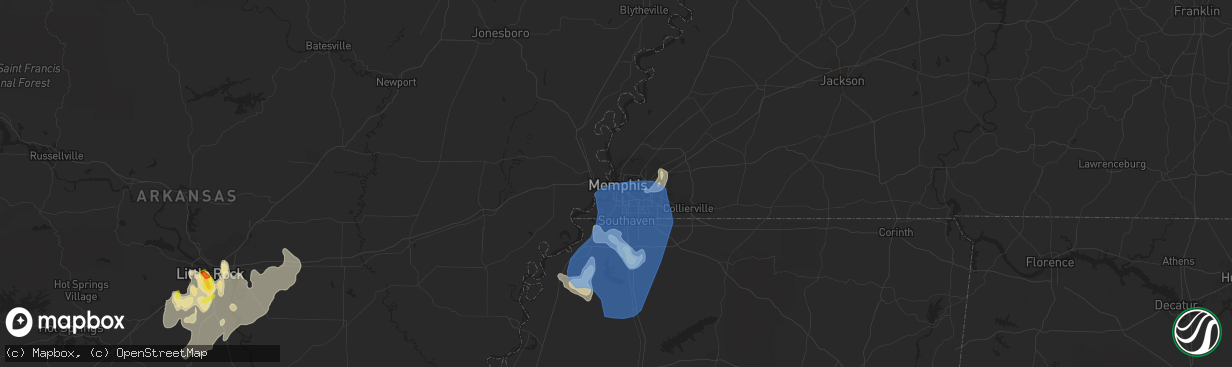 Hail map in Memphis, TN on June 5, 2020