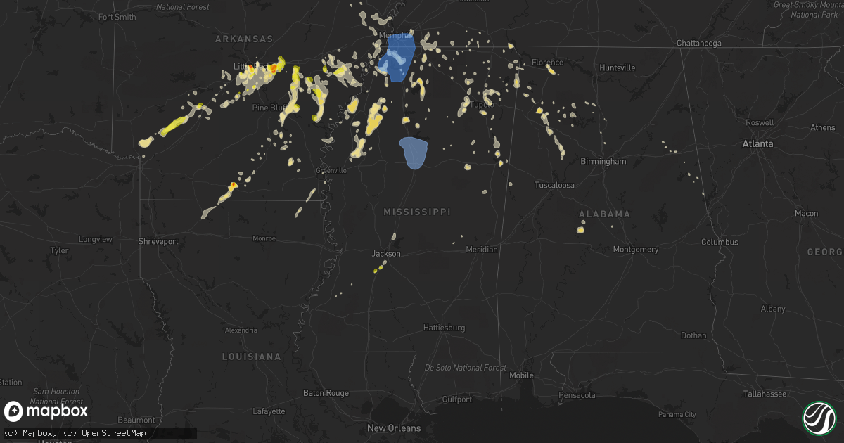 Hail map in Mississippi on June 5, 2020