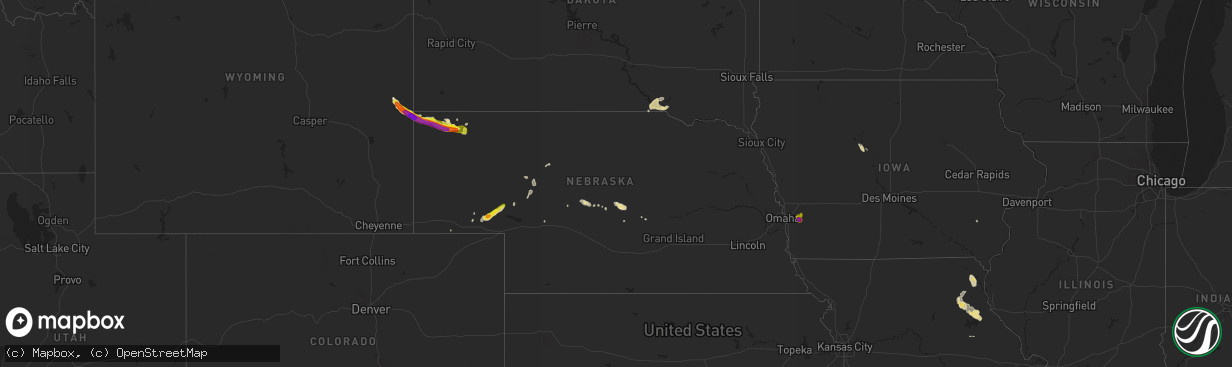 Hail map in Nebraska on June 5, 2020