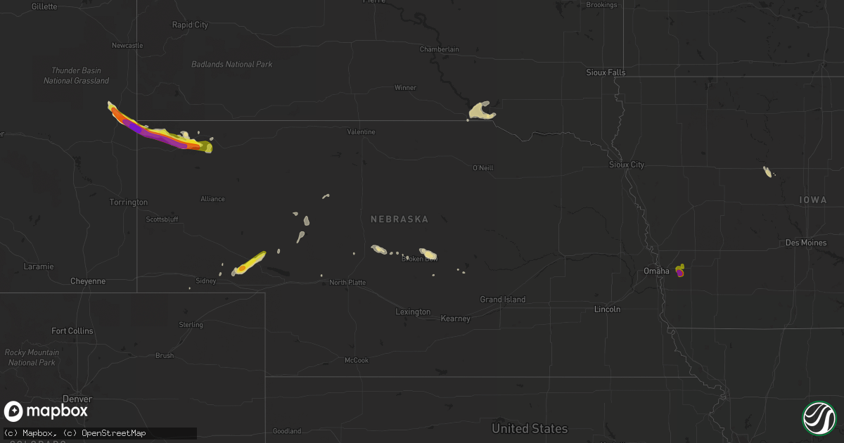 Hail map in Nebraska on June 5, 2020