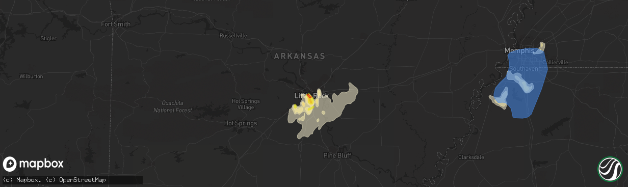 Hail map in North Little Rock, AR on June 5, 2020