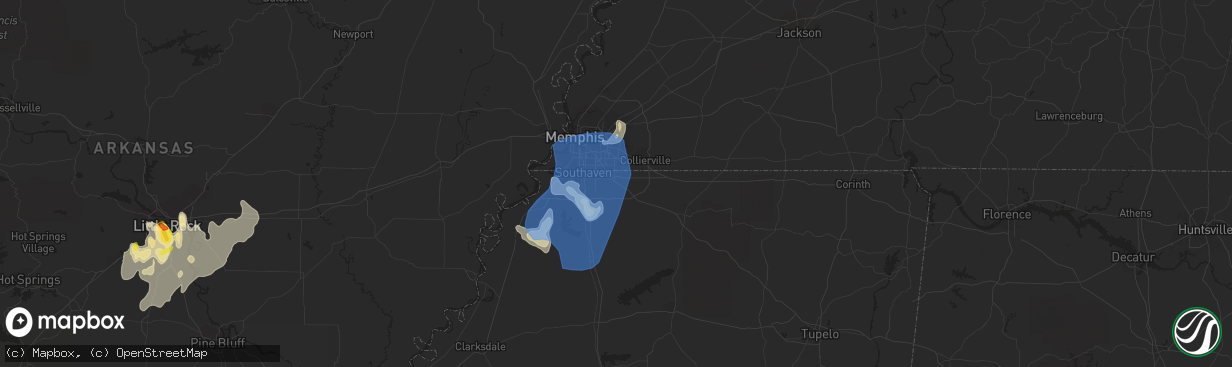 Hail map in Olive Branch, MS on June 5, 2020