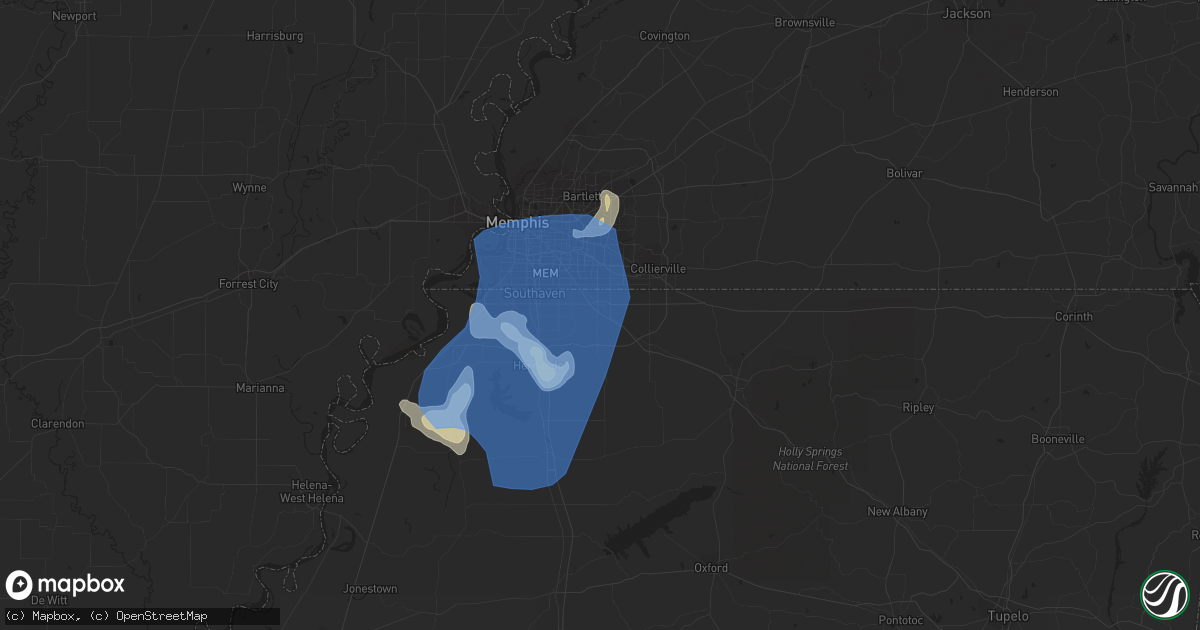 Hail map in Olive Branch, MS on June 5, 2020