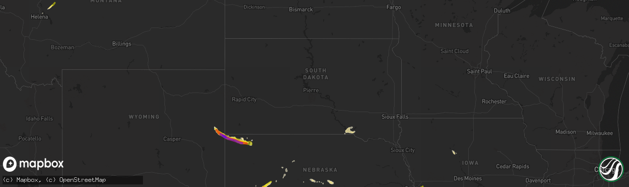 Hail map in South Dakota on June 5, 2020