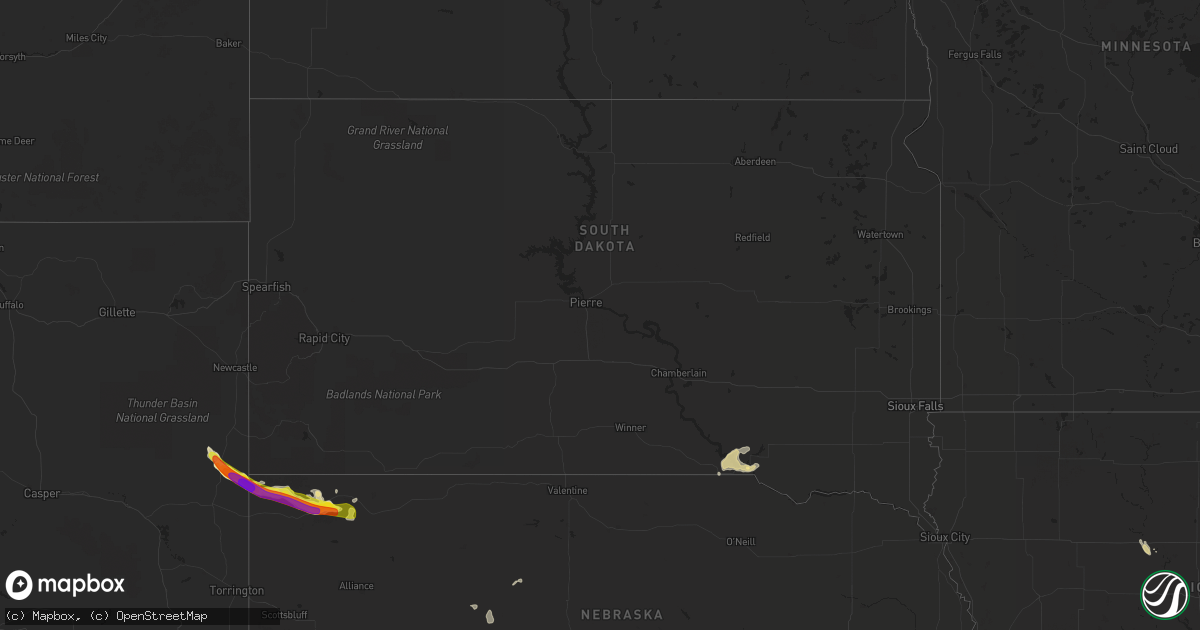 Hail map in South Dakota on June 5, 2020