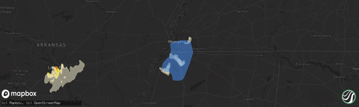 Hail map in Southaven, MS on June 5, 2020