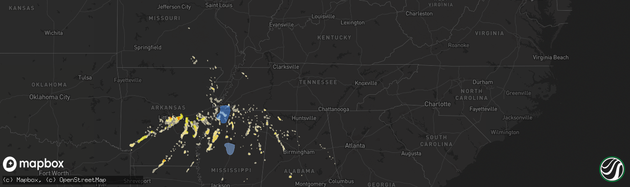 Hail map in Tennessee on June 5, 2020