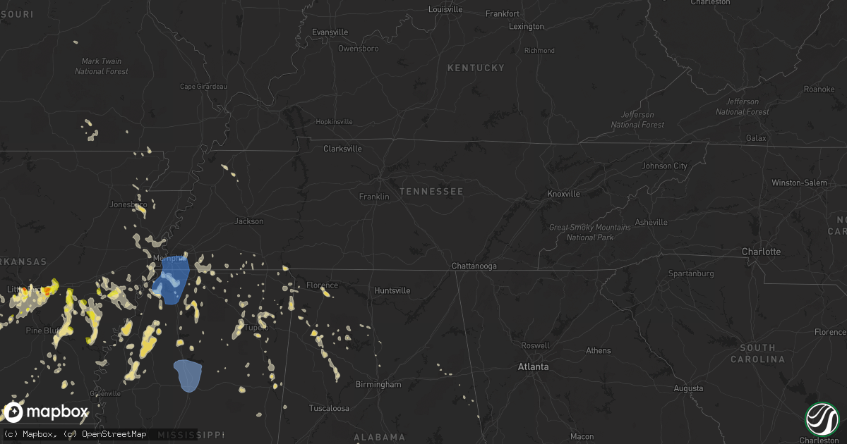 Hail map in Tennessee on June 5, 2020