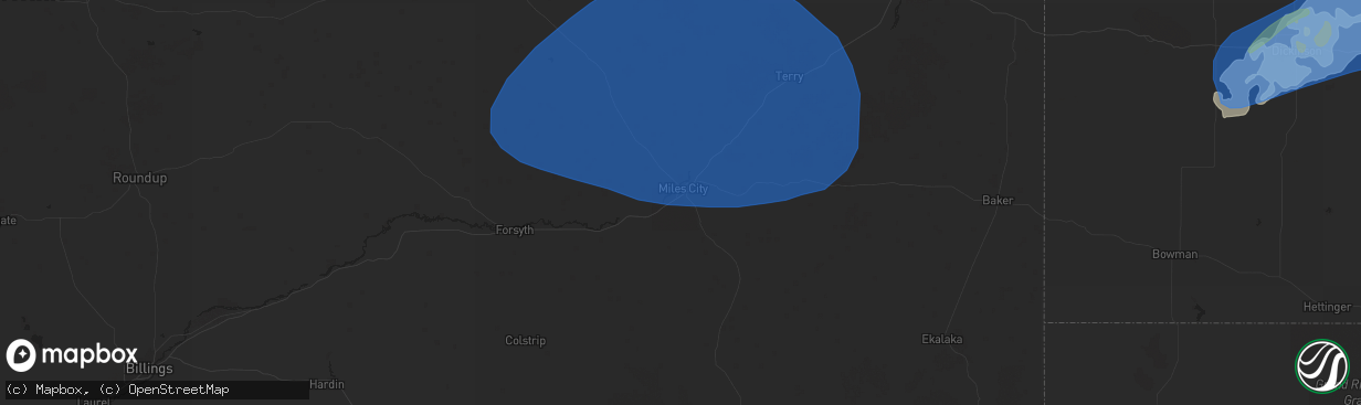 Hail map in Miles City, MT on June 5, 2021