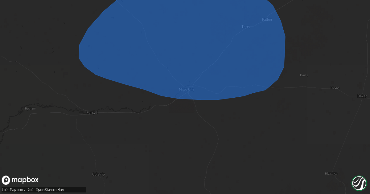 Hail map in Miles City, MT on June 5, 2021