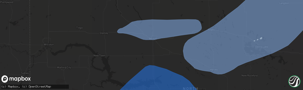 Hail map in Minot, ND on June 5, 2021