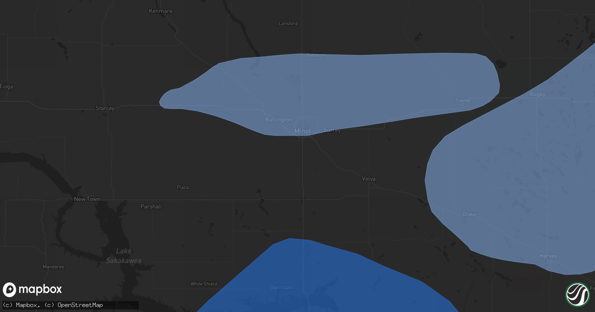 Hail map in Minot, ND on June 5, 2021