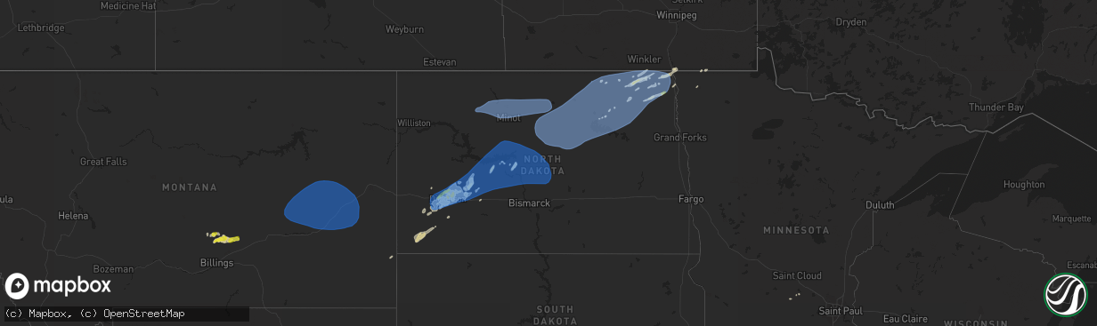 Hail map in North Dakota on June 5, 2021