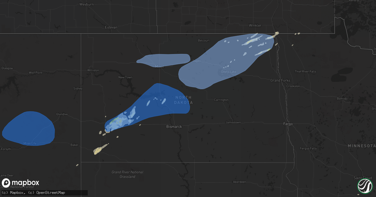 Hail map in North Dakota on June 5, 2021