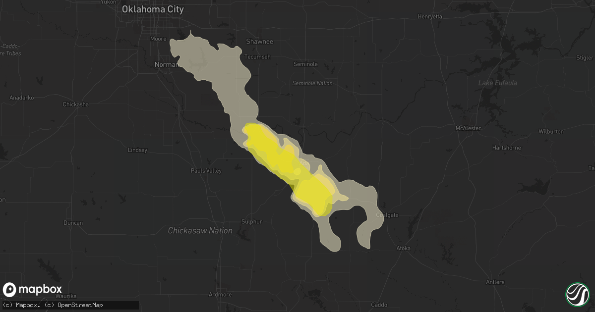 Hail map in Ada, OK on June 5, 2022