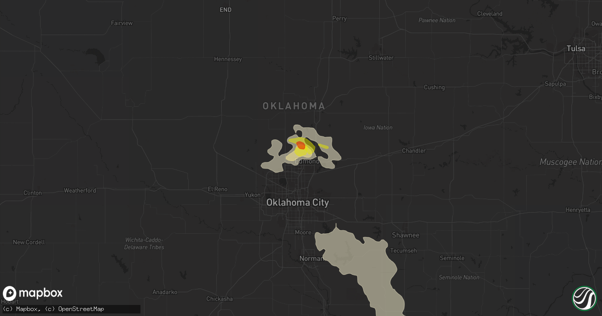 Hail map in Edmond, OK on June 5, 2022