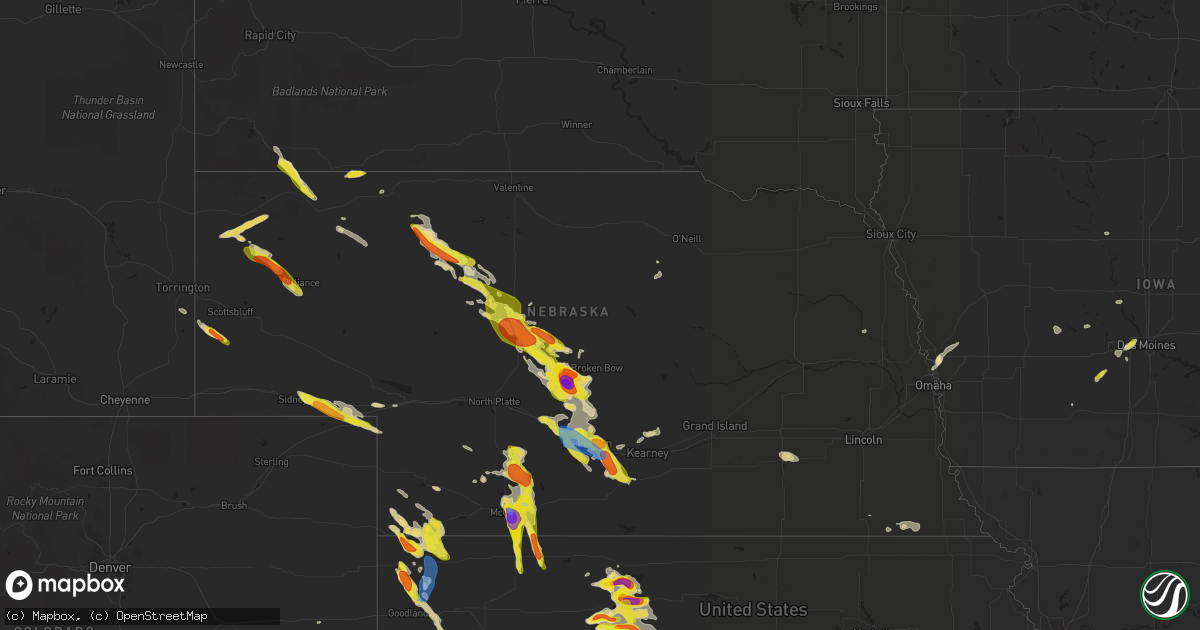 Hail map in Nebraska on June 5, 2022