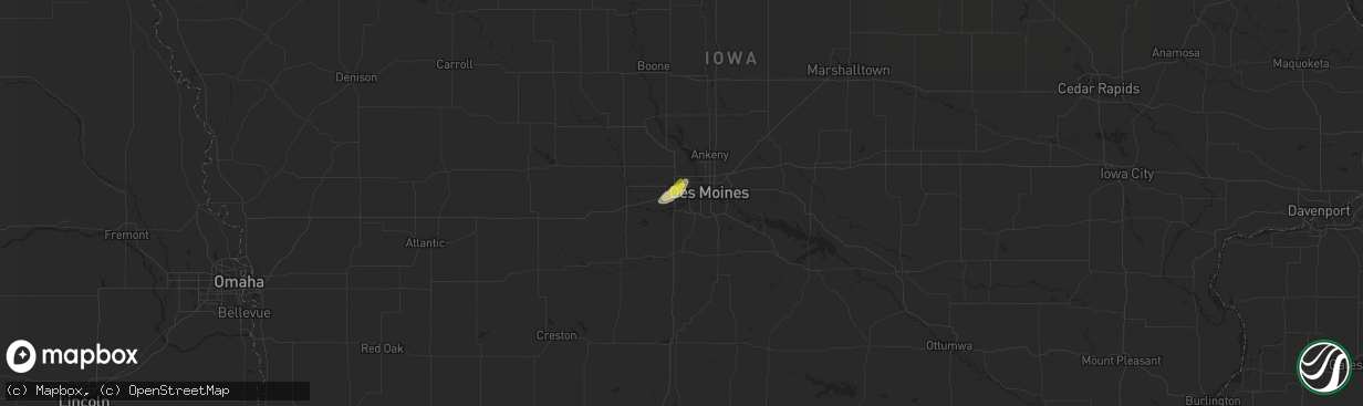 Hail map in West Des Moines, IA on June 5, 2022
