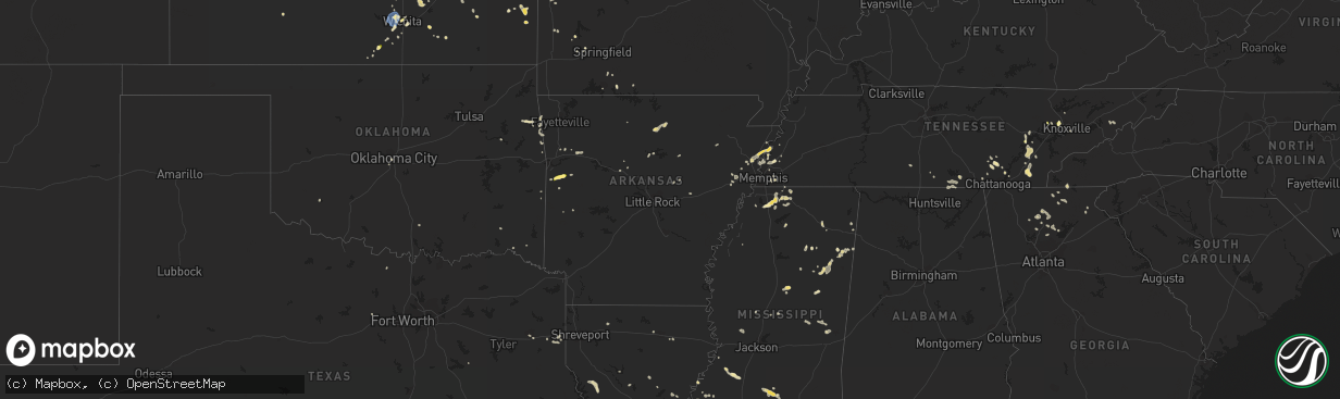 Hail map in Arkansas on June 5, 2023