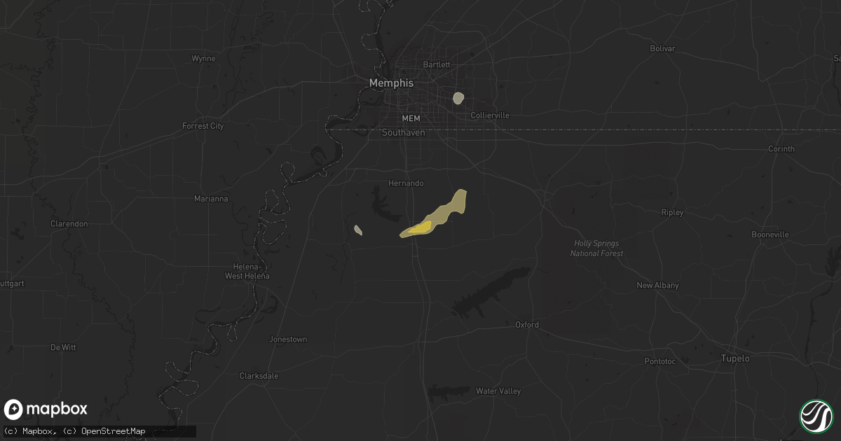 Hail map in Coldwater, MS on June 5, 2023