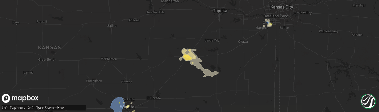 Hail map in Emporia, KS on June 5, 2023