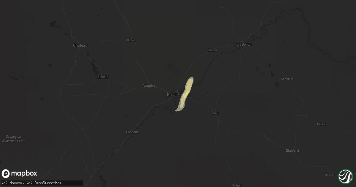 Hail map in Great Falls, MT on June 5, 2023
