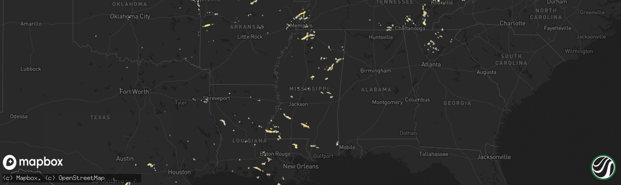 Hail map in Mississippi on June 5, 2023