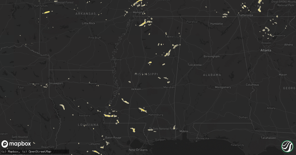 Hail map in Mississippi on June 5, 2023
