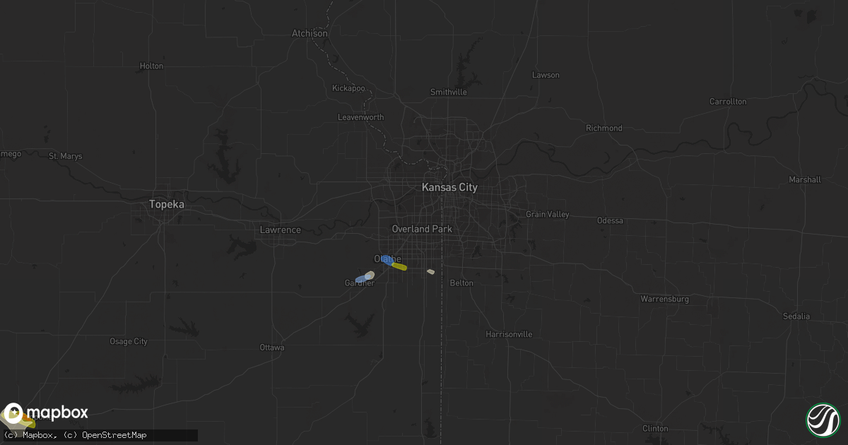 Hail map in Overland Park, KS on June 5, 2023