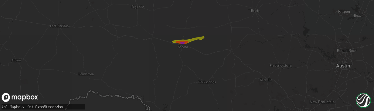 Hail map in Sonora, TX on June 5, 2024