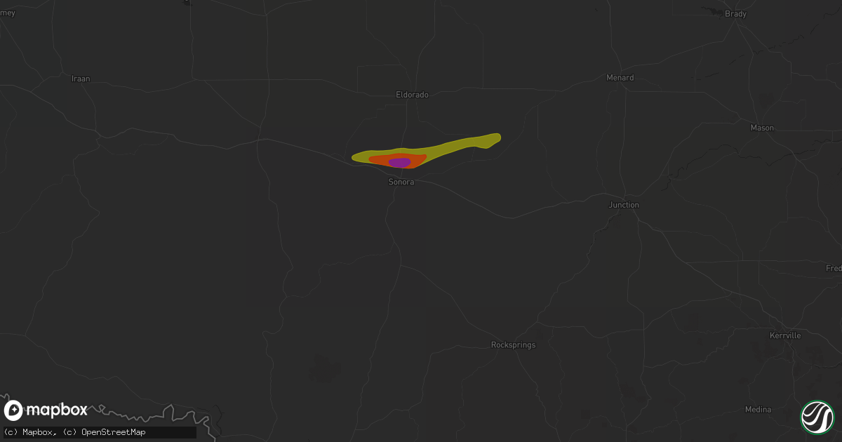 Hail map in Sonora, TX on June 5, 2024