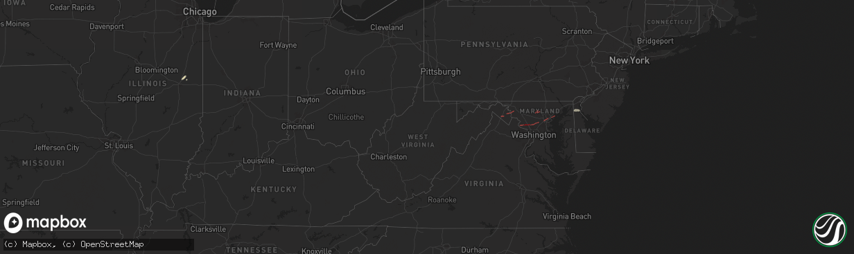 Hail map in West Virginia on June 5, 2024