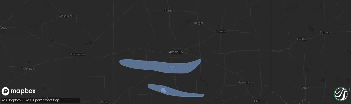 Hail map in Amarillo, TX on June 5, 2025