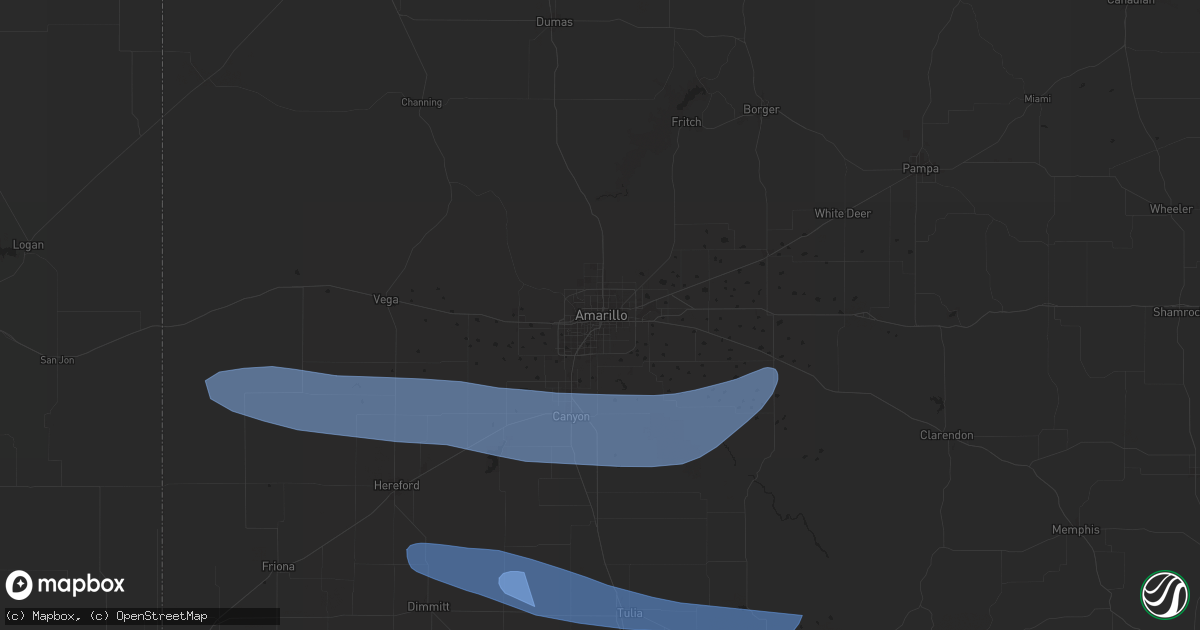 Hail map in Amarillo, TX on June 5, 2025