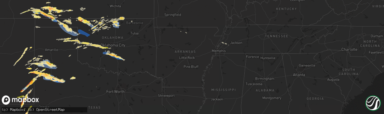 Hail map in Arkansas on June 5, 2025