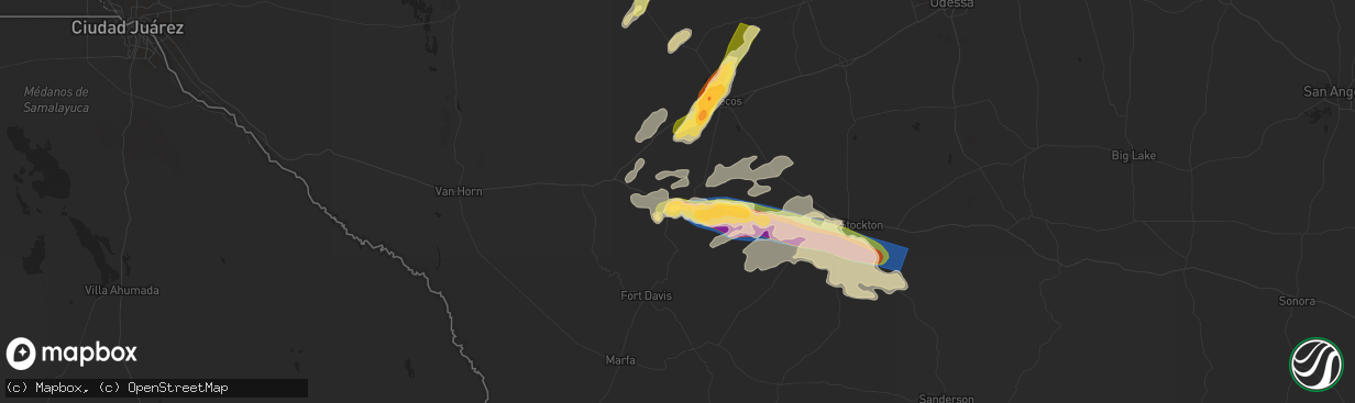 Hail map in Balmorhea, TX on June 5, 2025
