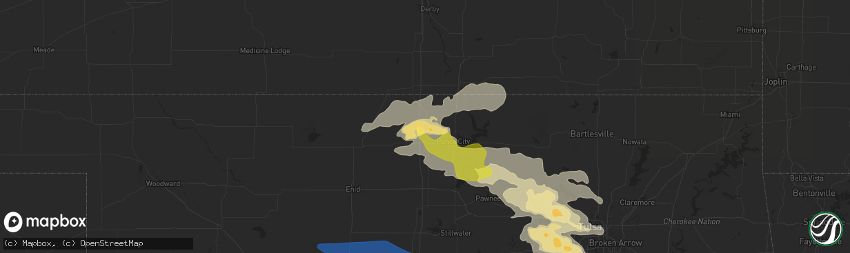 Hail map in Blackwell, OK on June 5, 2025