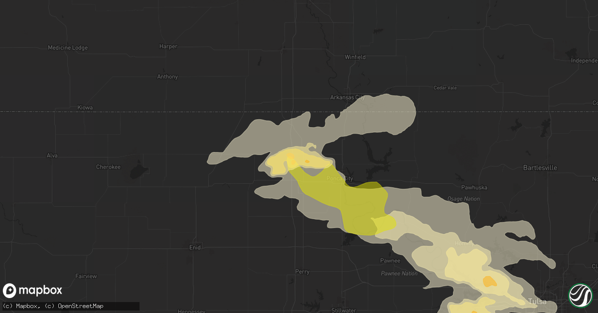 Hail map in Blackwell, OK on June 5, 2025