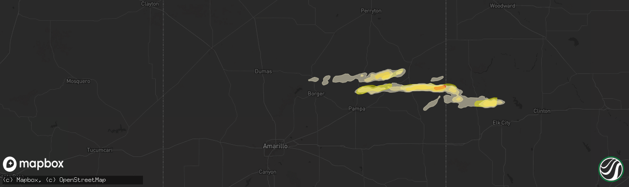 Hail map in Borger, TX on June 5, 2025