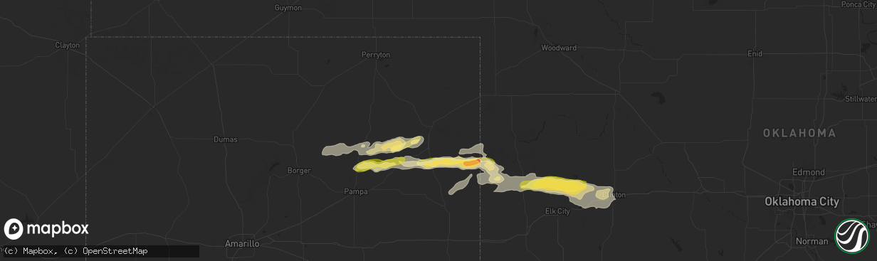 Hail map in Canadian, TX on June 5, 2025