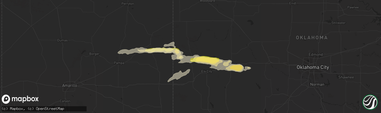Hail map in Cheyenne, OK on June 5, 2025