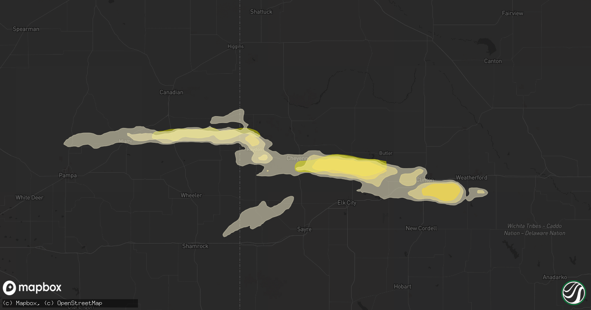 Hail map in Cheyenne, OK on June 5, 2025
