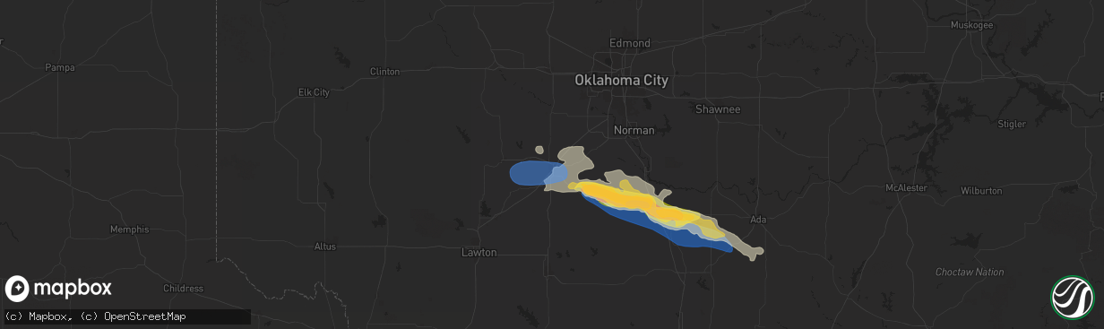 Hail map in Chickasha, OK on June 5, 2025