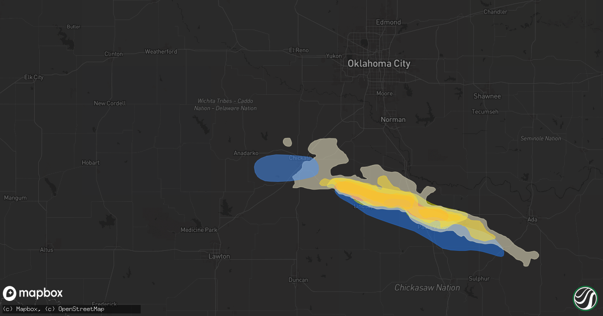 Hail map in Chickasha, OK on June 5, 2025
