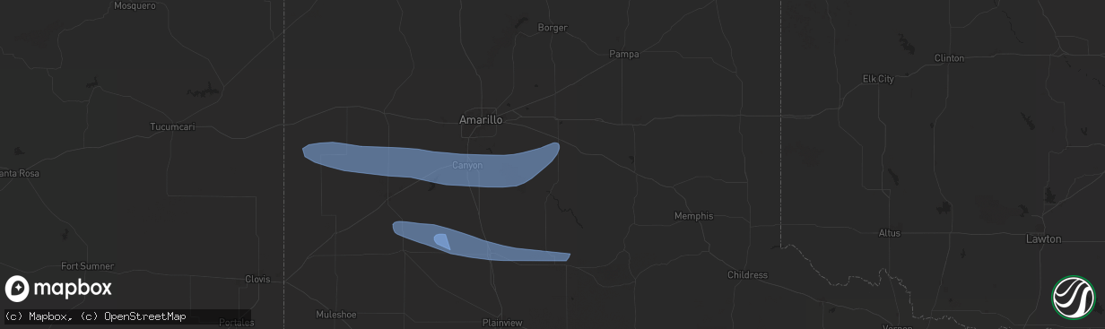 Hail map in Claude, TX on June 5, 2025