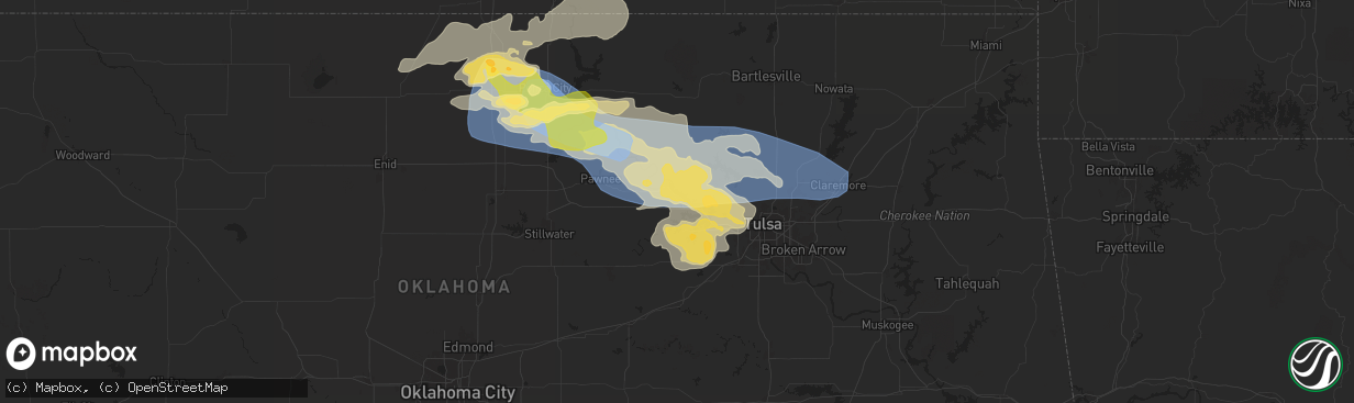 Hail map in Cleveland, OK on June 5, 2025
