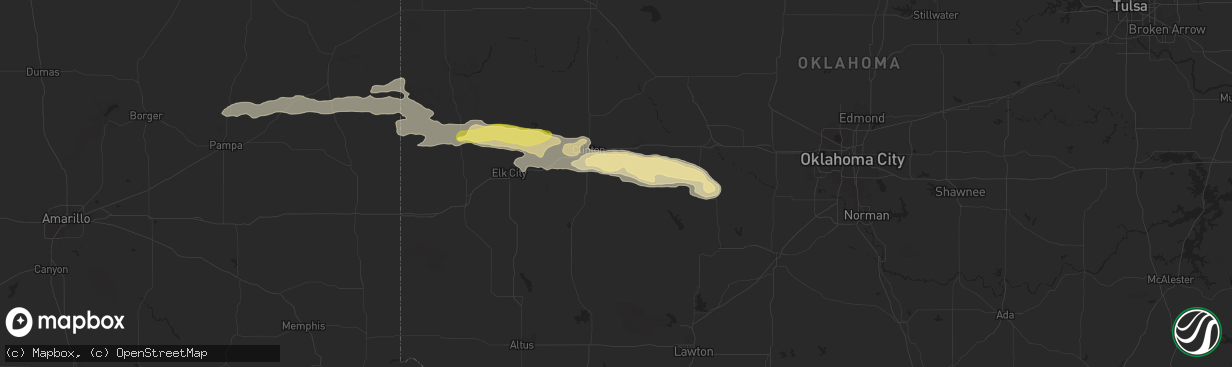 Hail map in Corn, OK on June 5, 2025