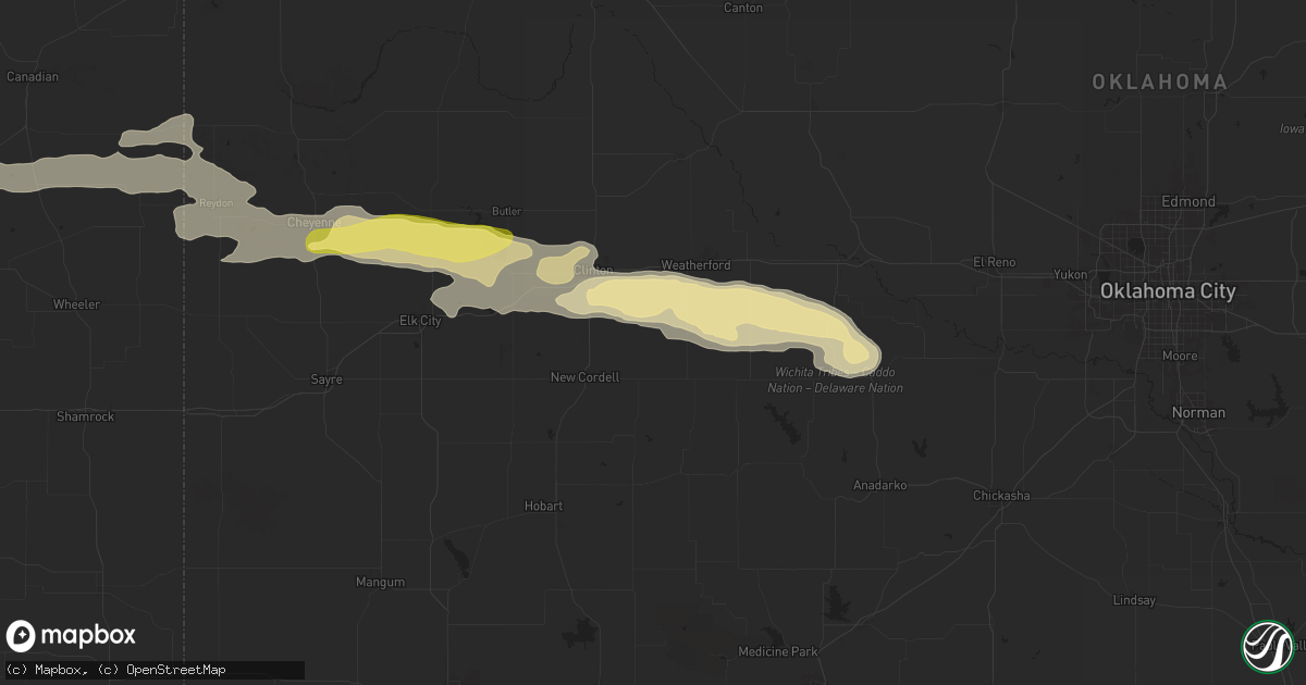 Hail map in Corn, OK on June 5, 2025